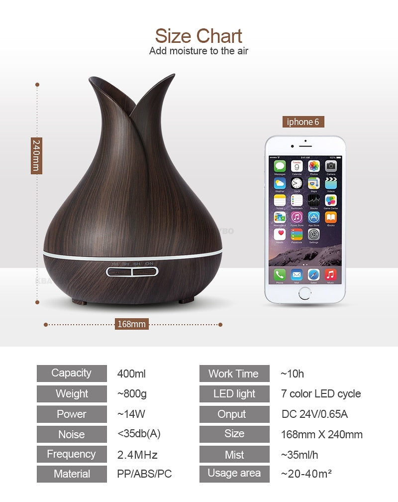 Aroma Essential Oil Diffuser Ultrasonic Air Humidifier with Wood Grain for Office or Home